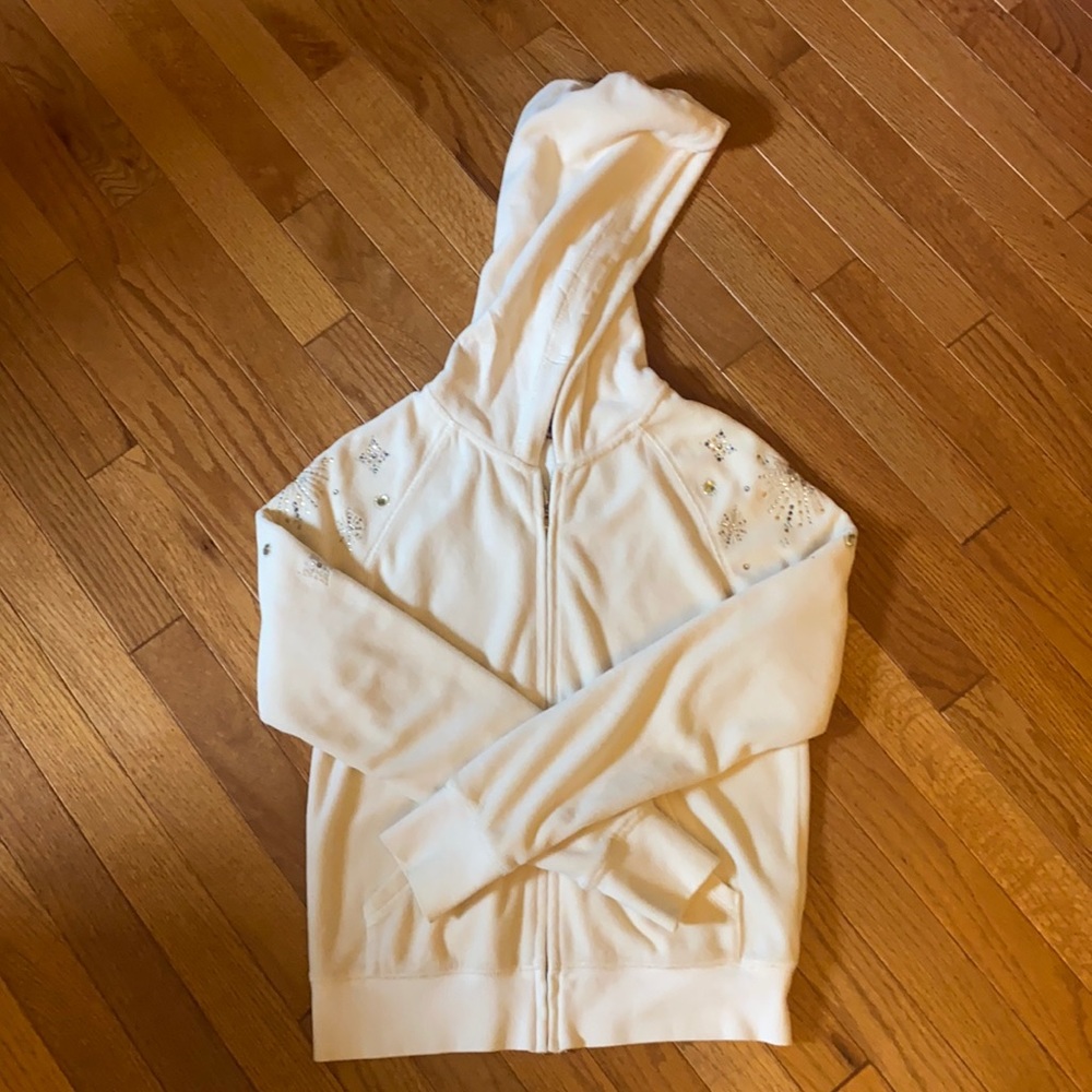 Juicy Couture velour zip up hoodie — winter white
